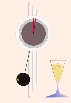 Abstract Clockwith Pendulumand Champagne Glass PNG