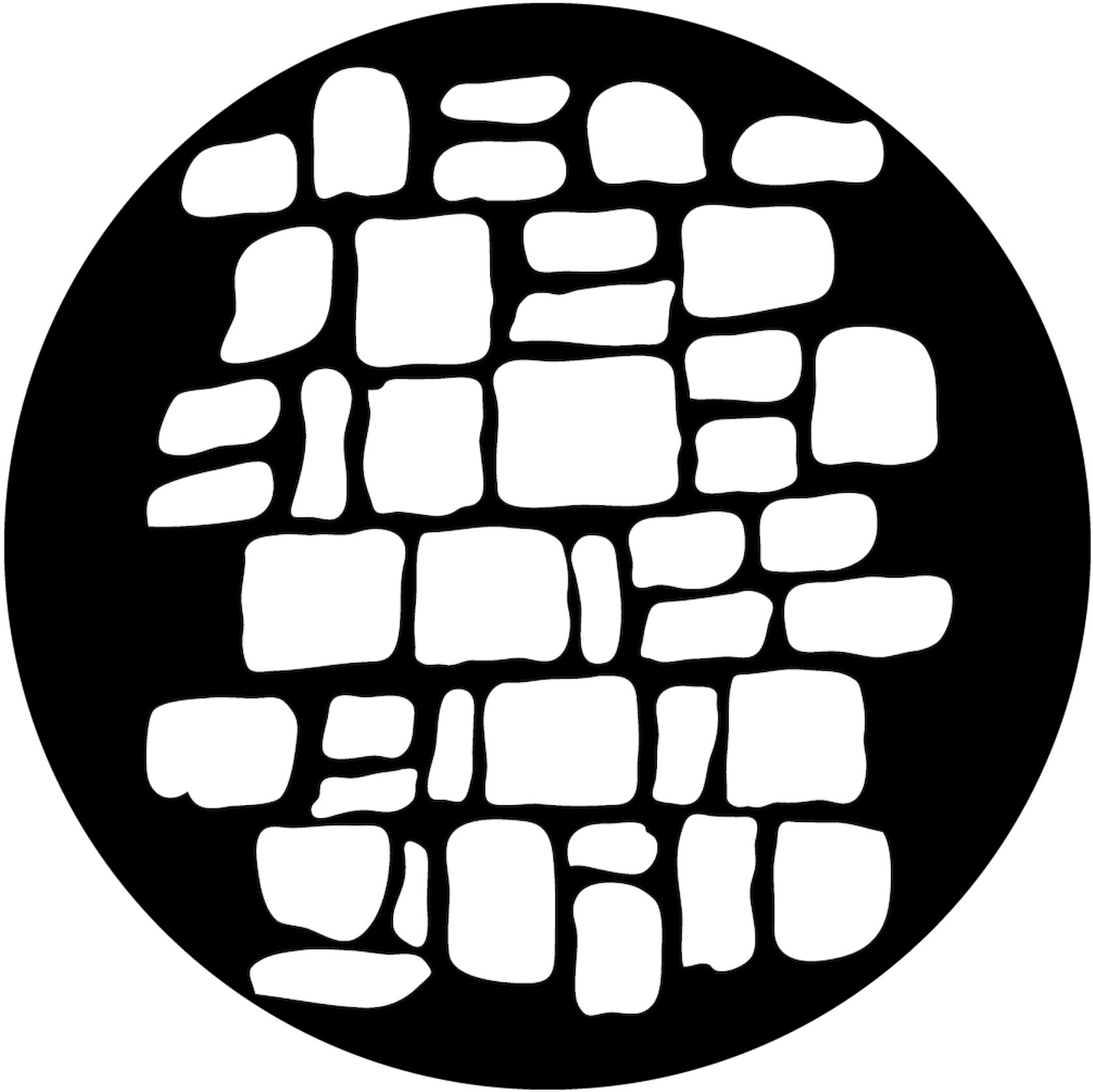 Abstract Cobblestone Pattern PNG — Abstract pattern of white irregular shapes arranged in a grid on a black background.