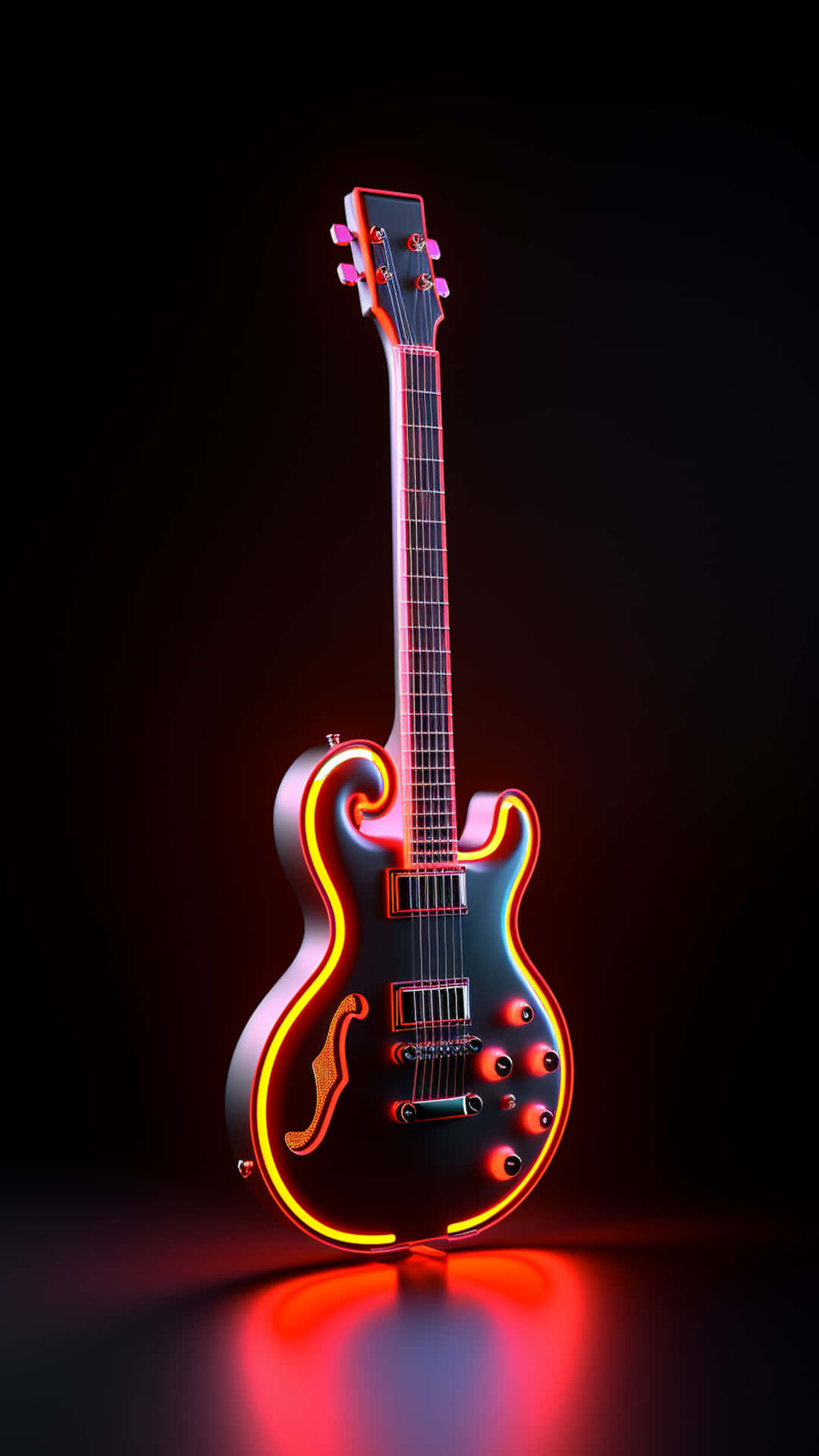 Abstract Colorful Guitar In The Foreground On Neon Painting Background And Digital Illustratio Wallpaper