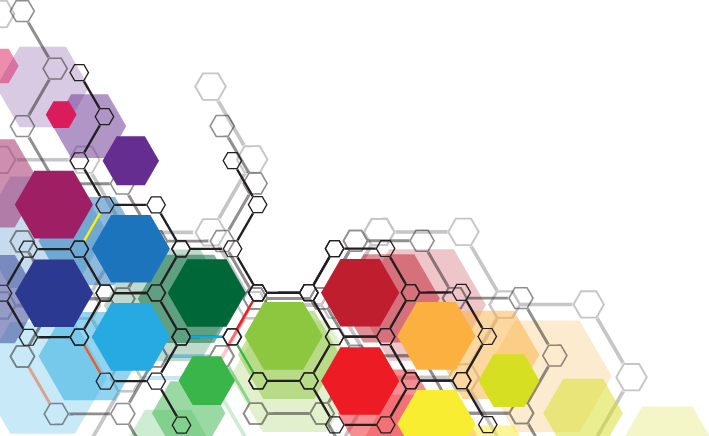Abstract Colorful Hexagonal Pattern PNG — Vibrant abstract pattern of interconnected hexagons in bold colors against a clean white background.
