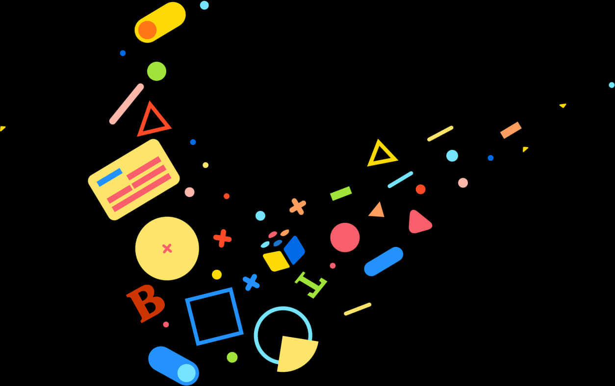 Abstract Colorful Shapes Black Background PNG