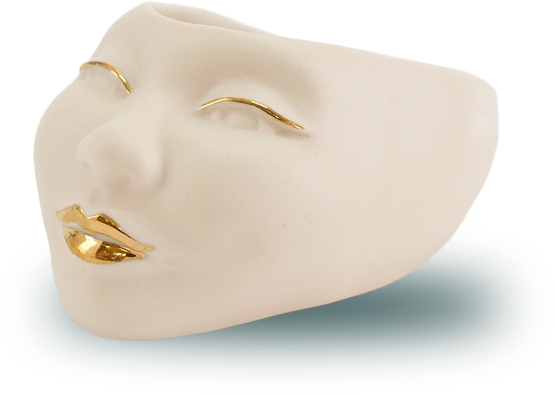 Abstract Face Planterwith Gold Features PNG