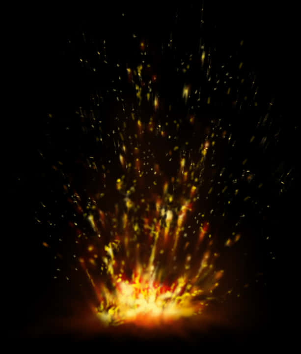 Abstract Firework Explosion PNG — A fiery explosion erupts upward from a dark void sending golden orange sparks and glowing embers flying outward.