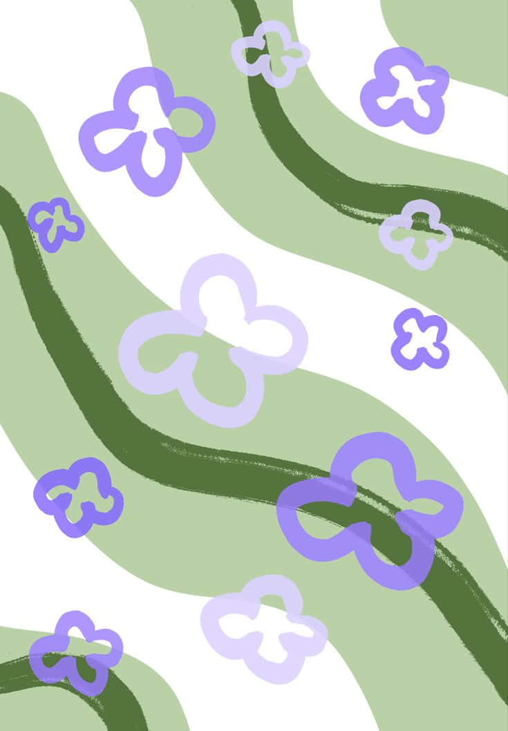 Abstract Floral Pattern Green Purple Wallpaper