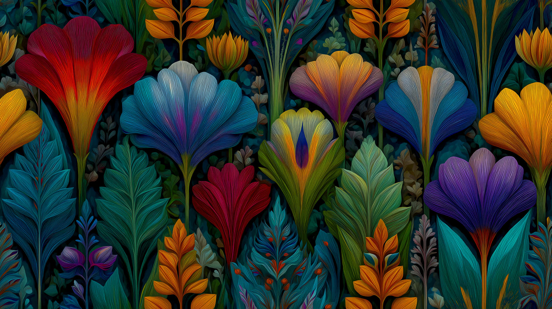 Abstract Floral Pattern In Vibrant Art Nouveau Style Wallpaper