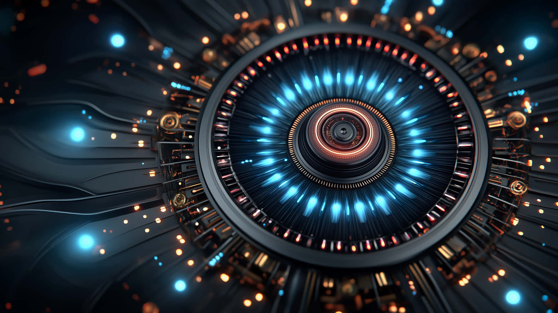 Abstract Futuristic Core With Glowing Lights And Circuitry Wallpaper