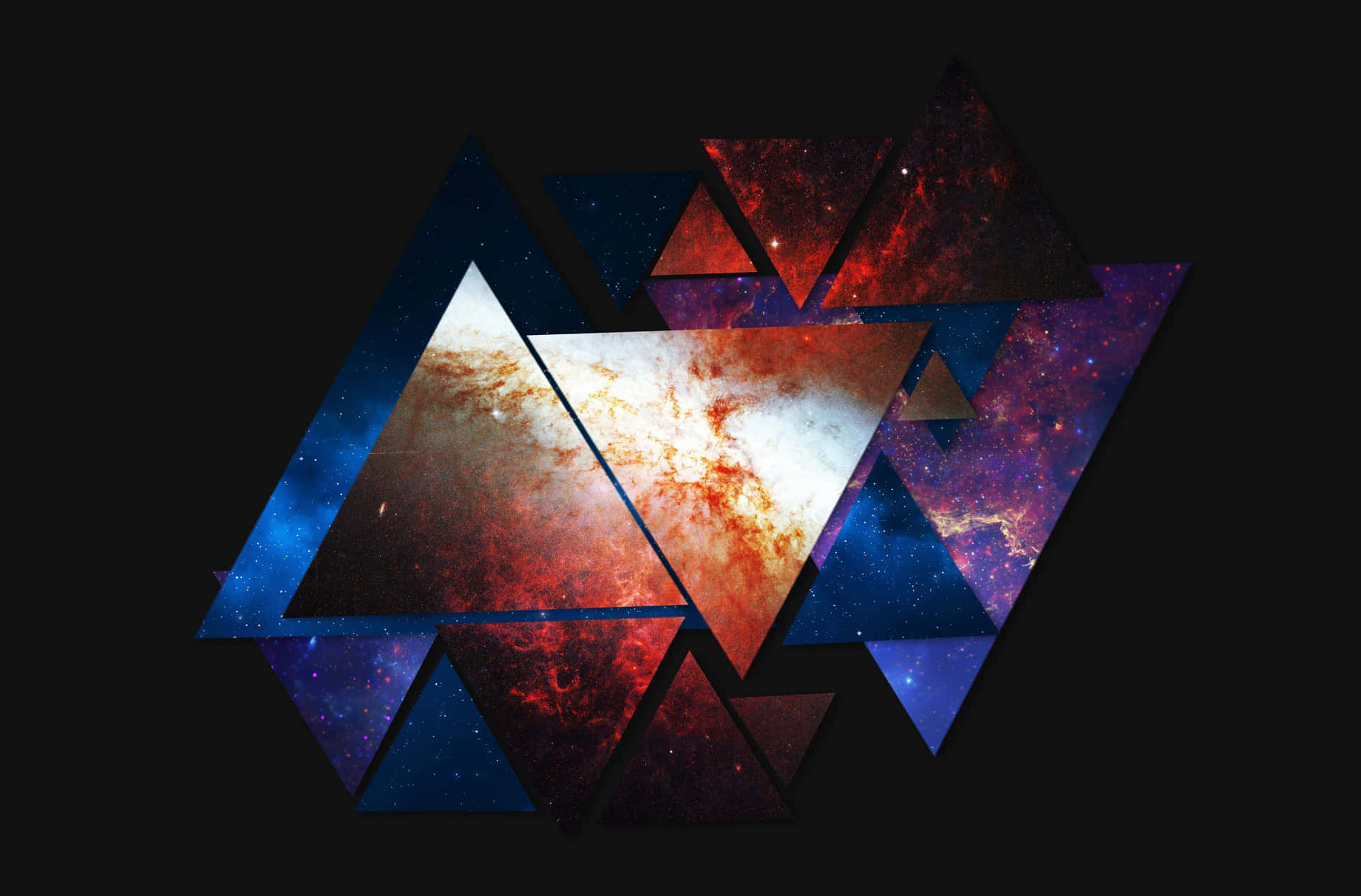 Ensvart Bakgrund Med Trianglar Och En Galax Wallpaper