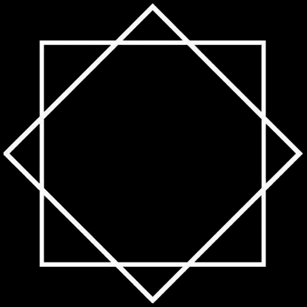 Abstract Geometric Shape Vector PNG — A stark white geometric star and square interlocked design on a solid black background.