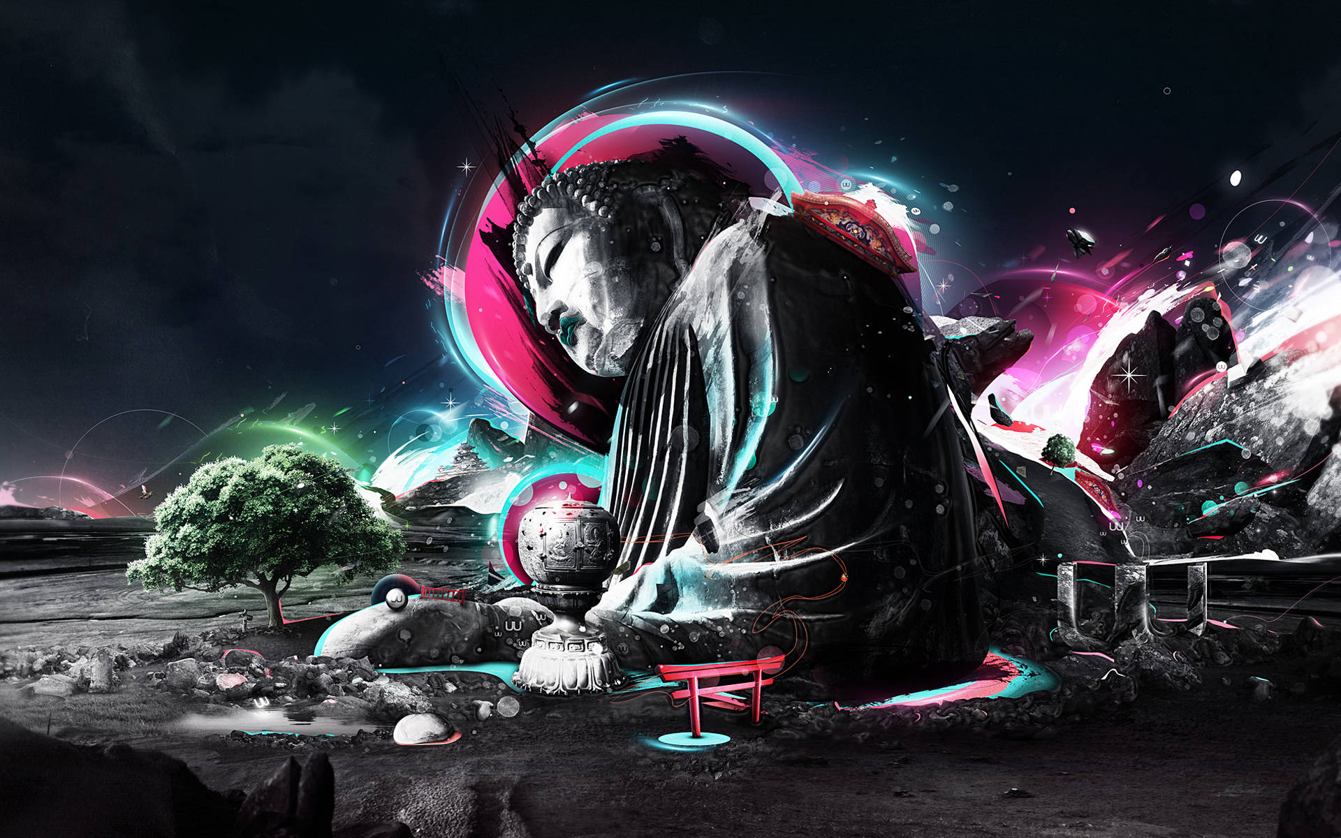 Abstract Graphic Illustration Of Buddha Desktop Wallpaper