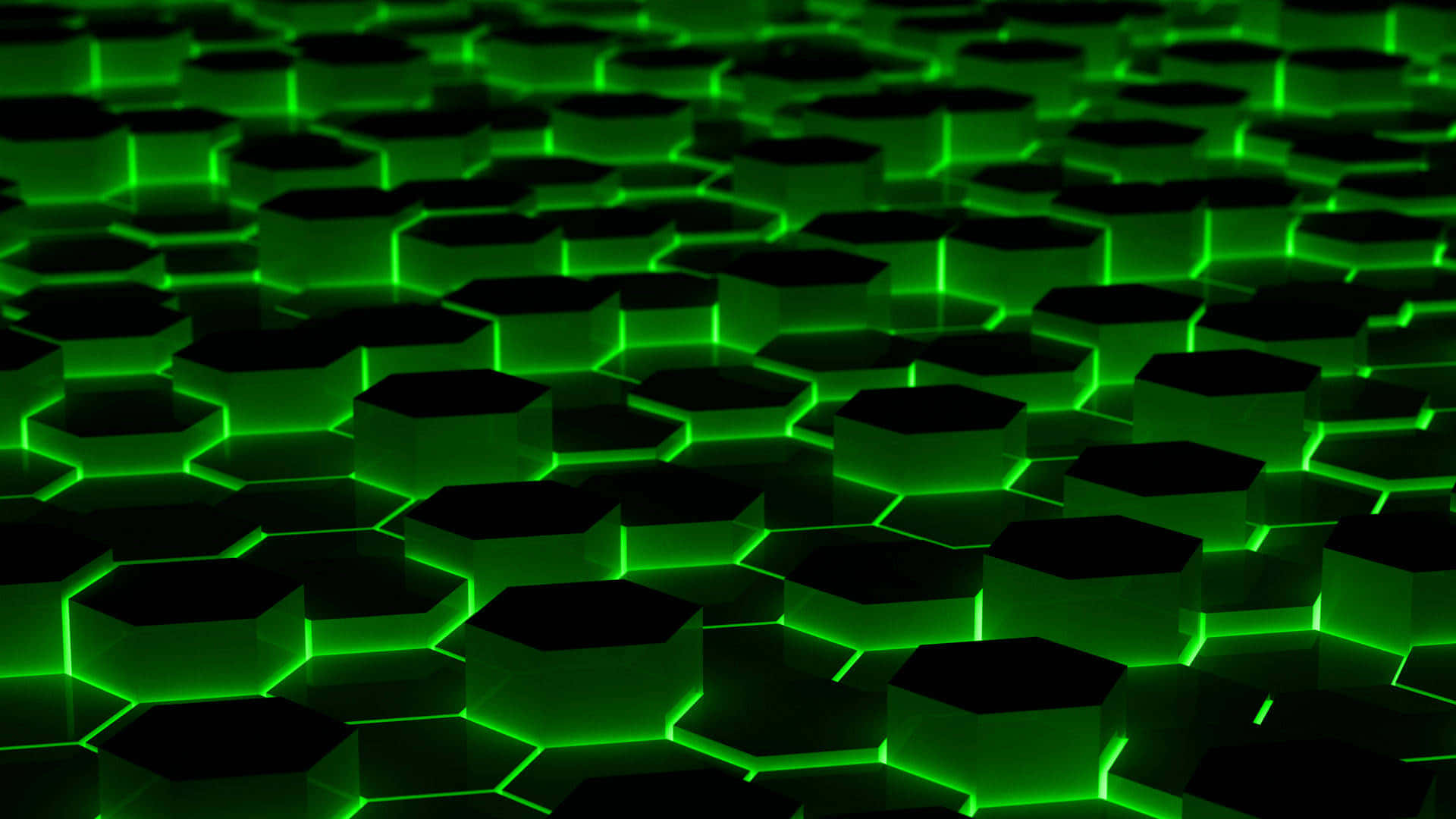 Green Hexagons On A Black Background
