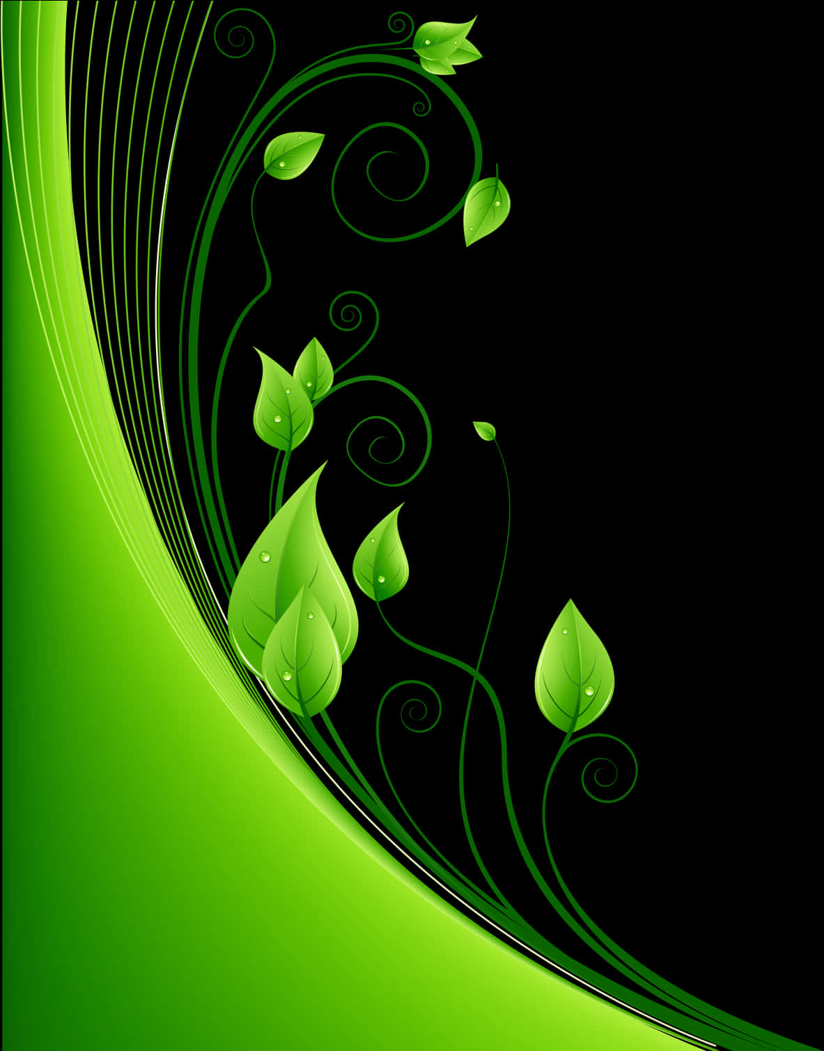 Abstract Green Floral Design PNG