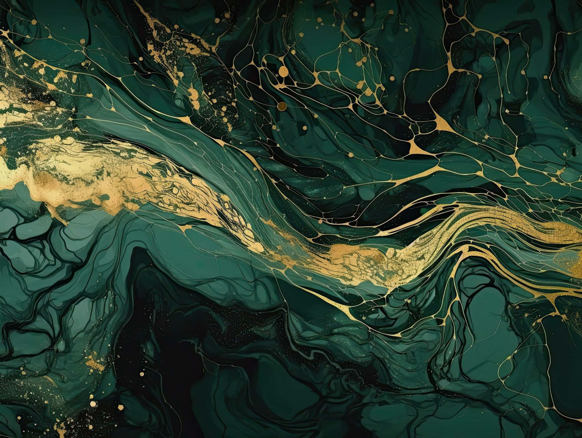 Abstract Green Gold Marble Pattern Wallpaper