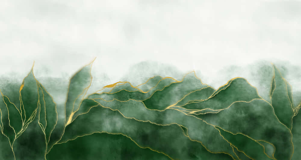 Abstract Green Gold Mountain Landscape Wallpaper