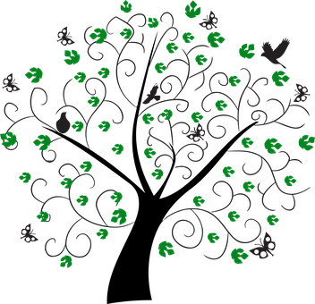 Abstract Green Leaves Patternon Black Background PNG