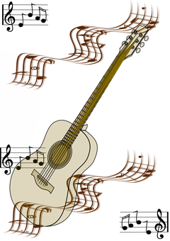 Abstract Guitarwith Musical Waves PNG
