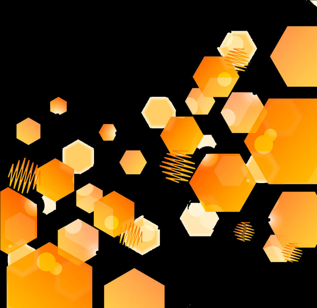 Abstract Hexagon Pattern Orange Black PNG