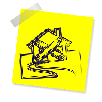 Abstract House Drawingon Yellow Sticky Note PNG