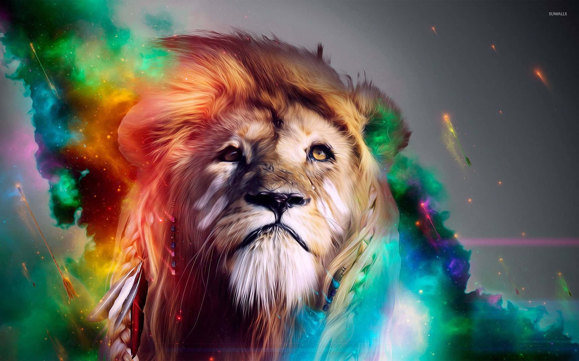 A majestic abstract lion with golden mane and tail. Wallpaper