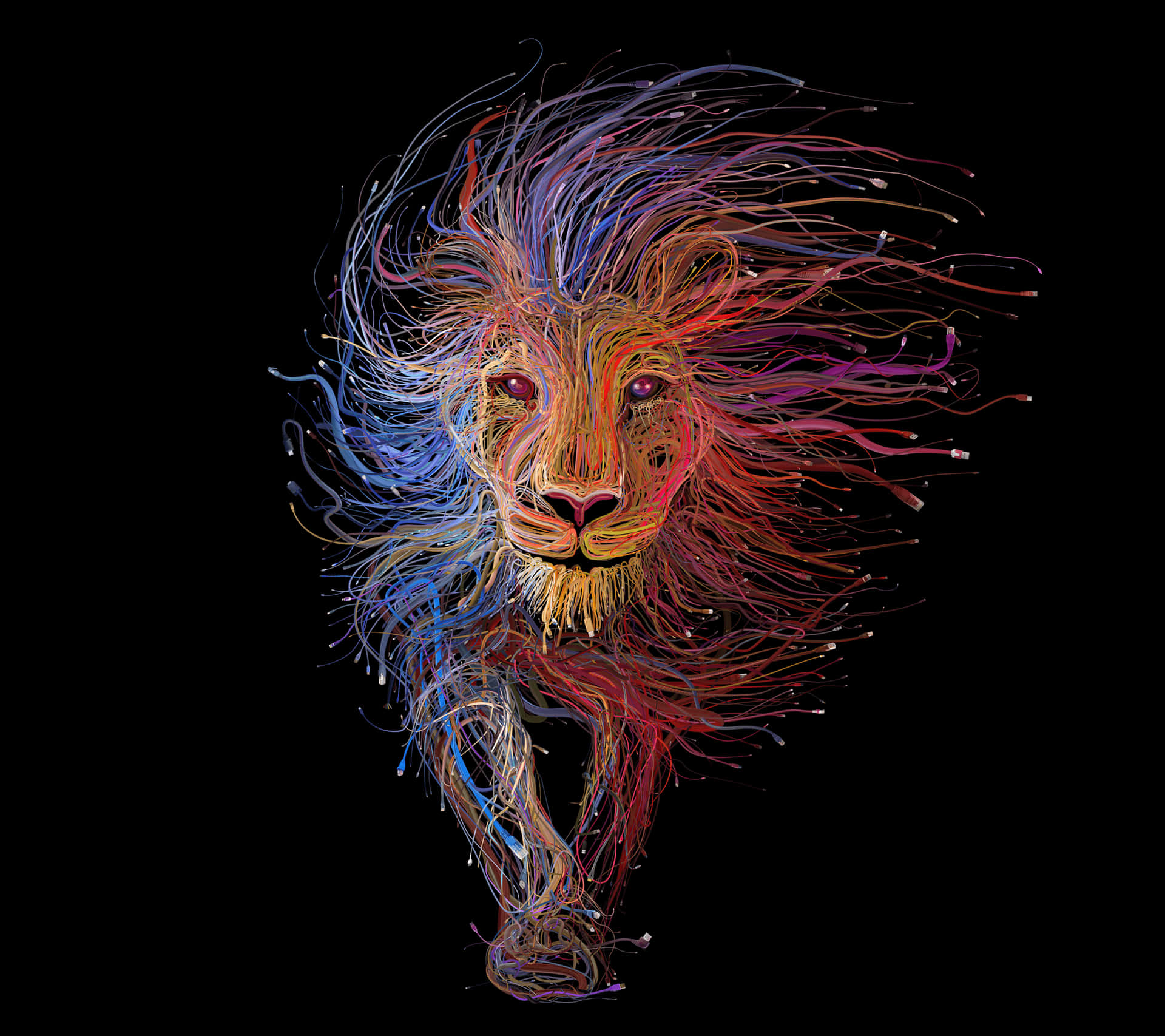 abstract lion surrounded by sparks of light Wallpaper