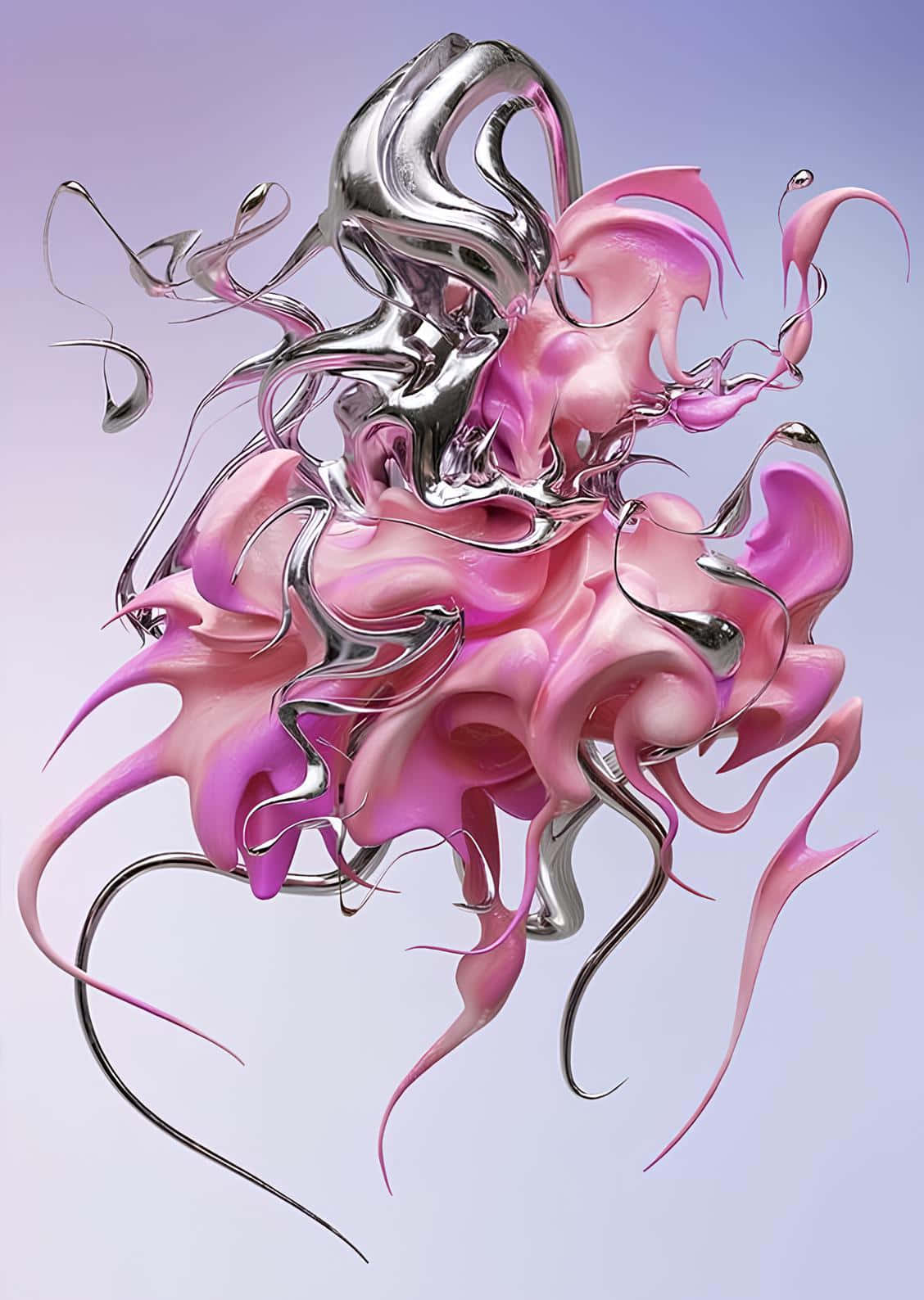 Abstract Metallicand Pink Fluid Sculpture Wallpaper