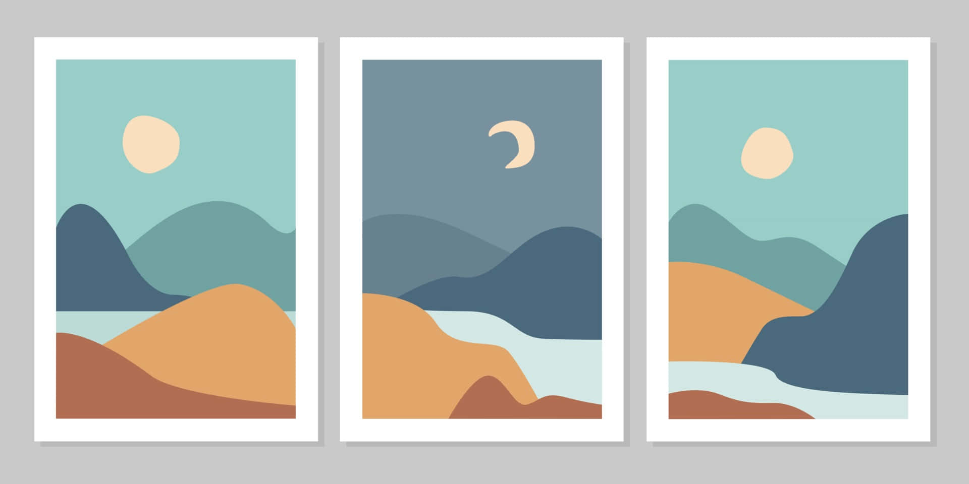 Abstract Mountain Triptych Art Wallpaper