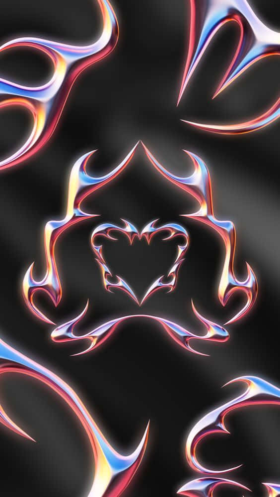 Abstract Neon Heart Design Wallpaper