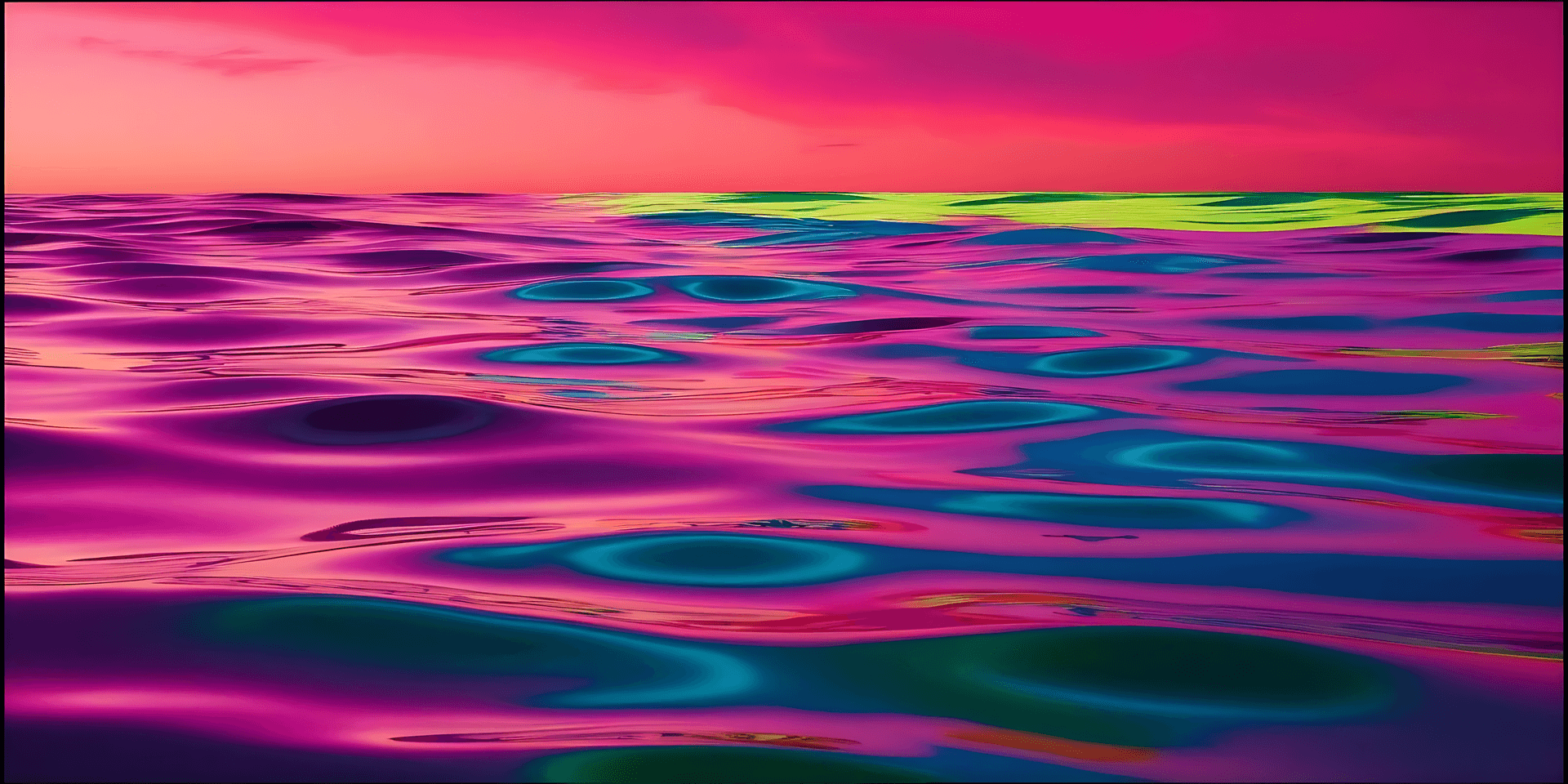 Abstract Ocean Sunset With Pink Waves Wallpaper