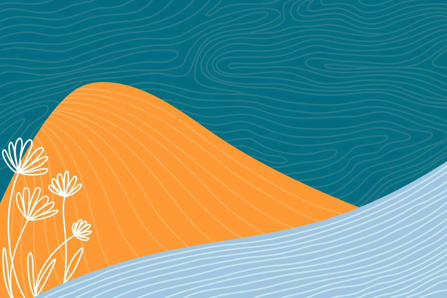 Abstract Orange Hill Blue Waves Landscape Wallpaper