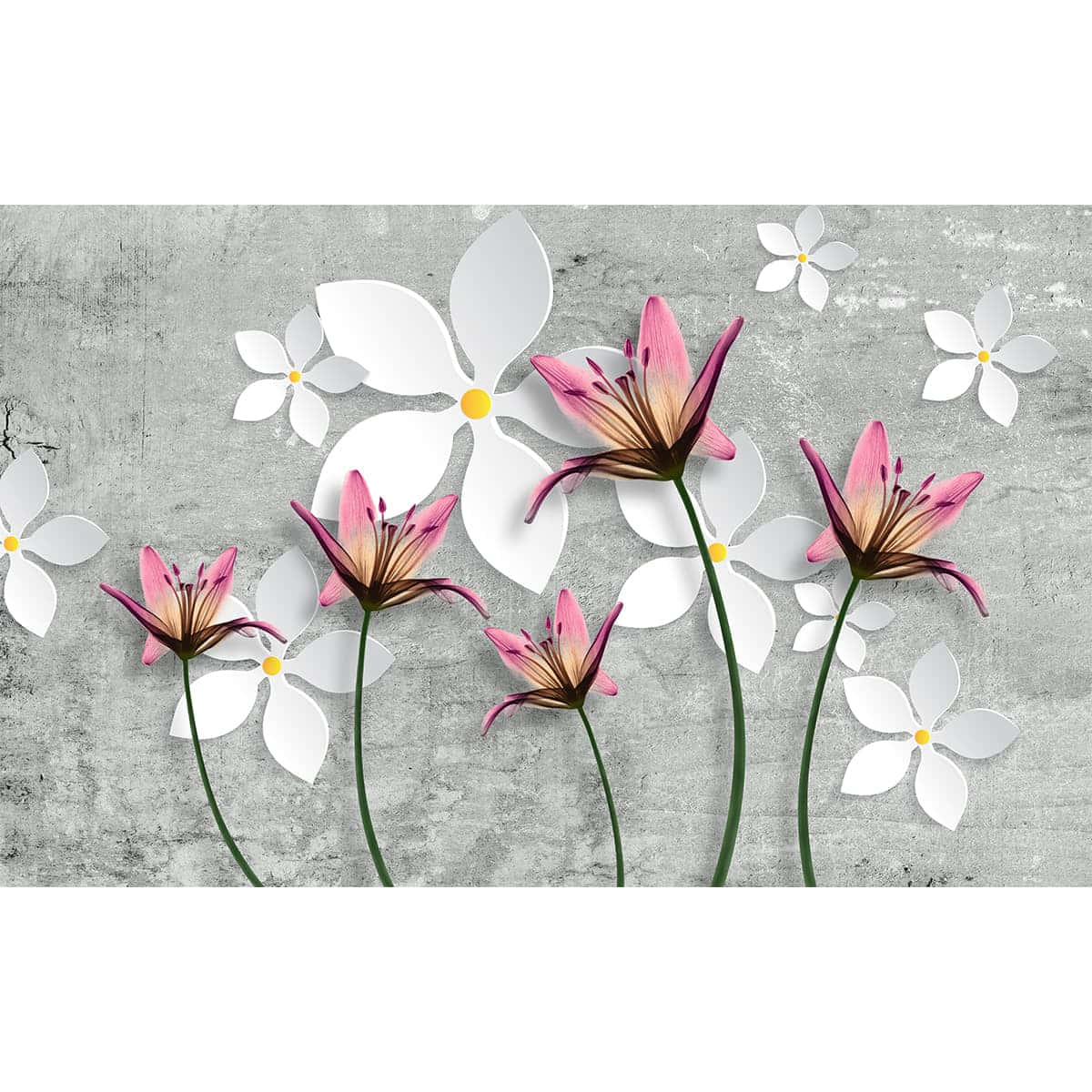 Abstract Pink Liliesand White Flowers Art Wallpaper