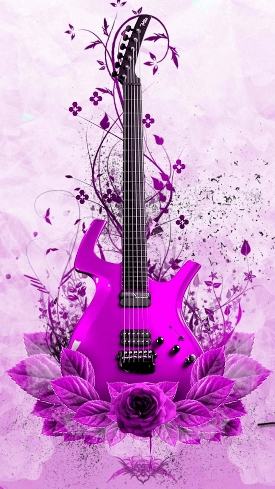 Abstract Pink Musical Instrument Electric Guitar With Flowers Wallpaper