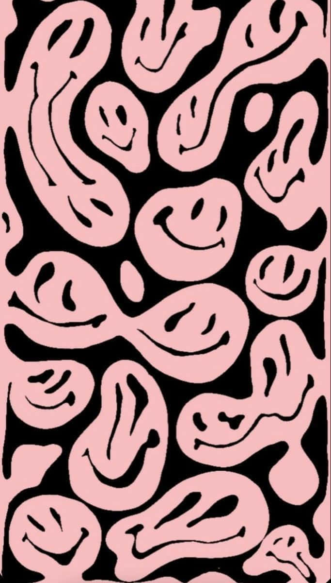 Abstract_ Pink_ Smiley_ Faces_on_ Black_ Background Wallpaper