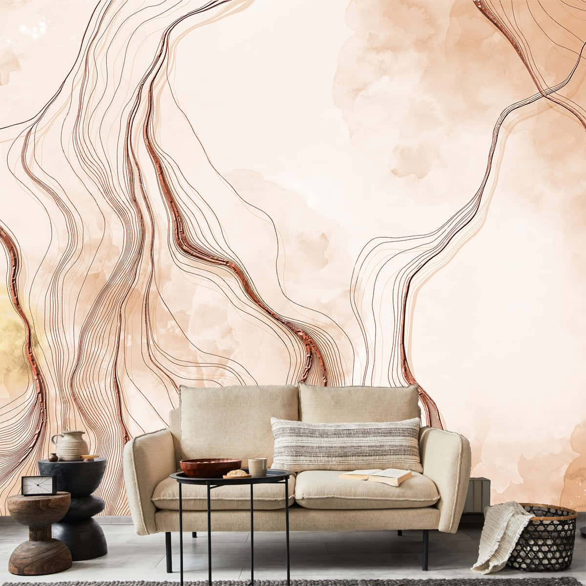 Abstract Pink Waves Living Room Decor Wallpaper