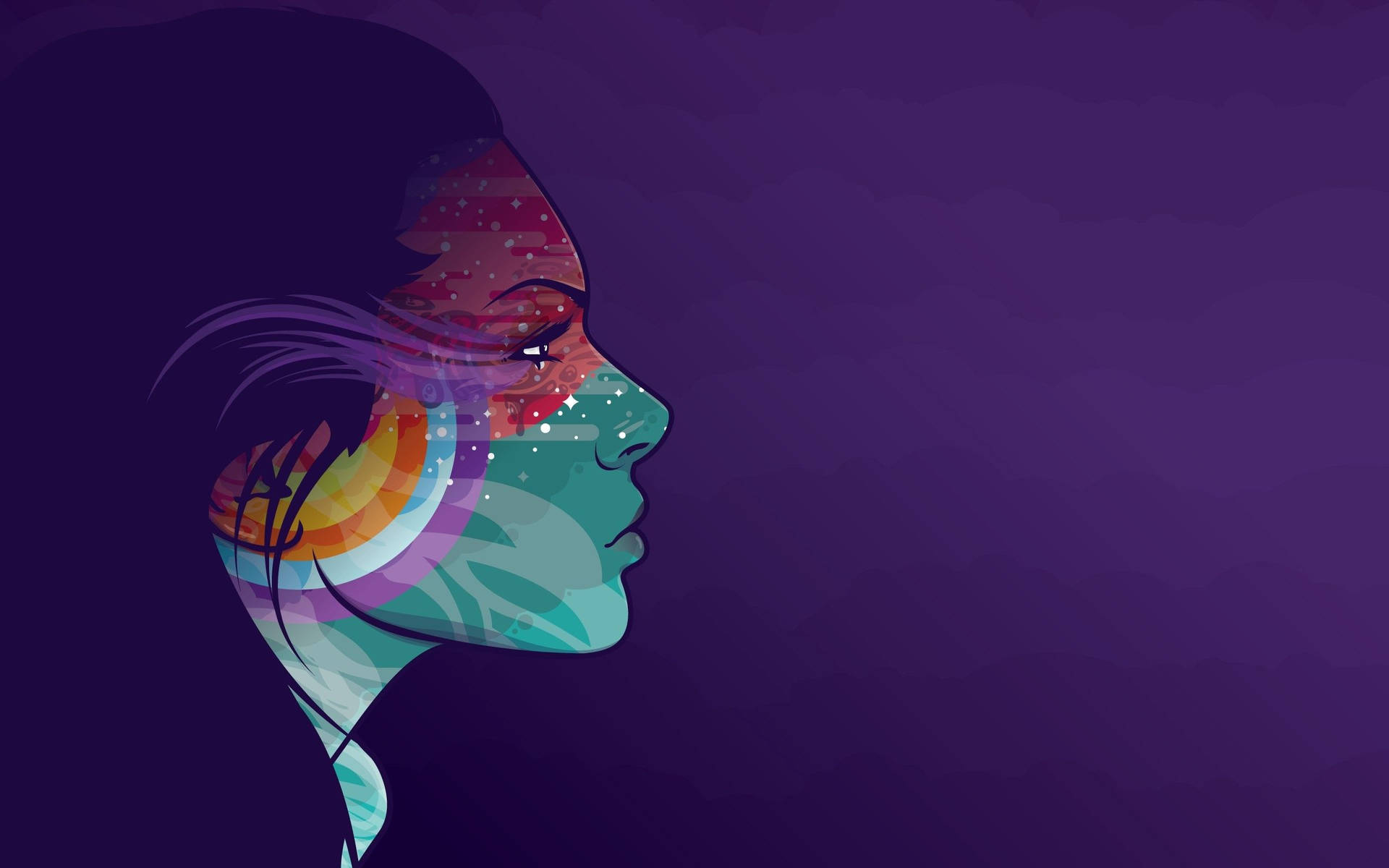 Abstract Profile Of A Girl In Violet Background Wallpaper
