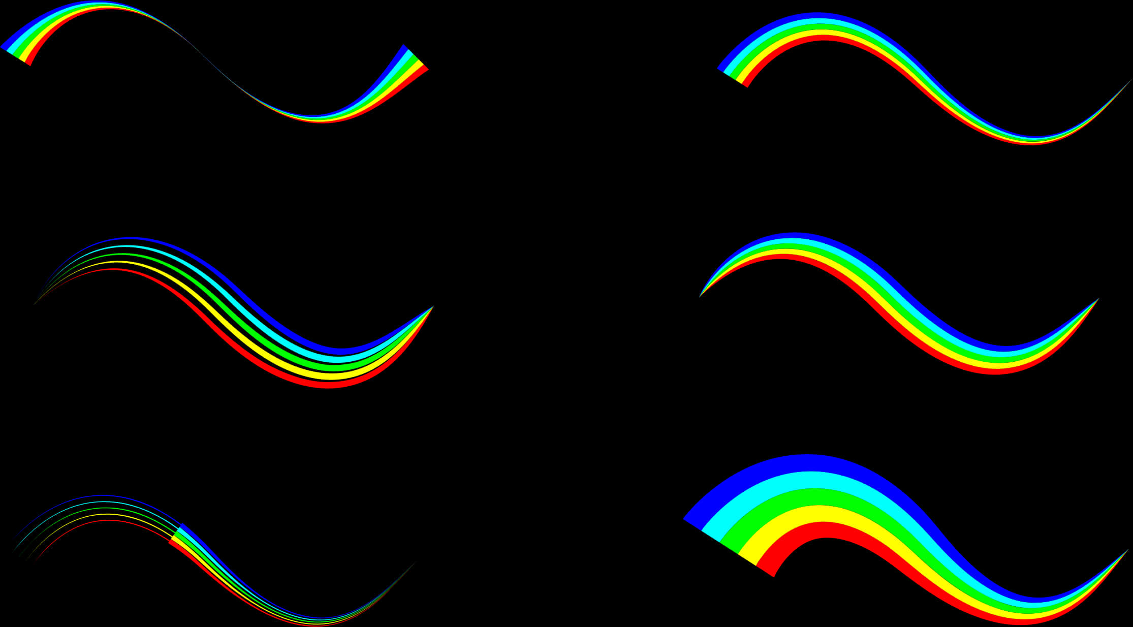 Abstract Rainbow Waveson Black PNG