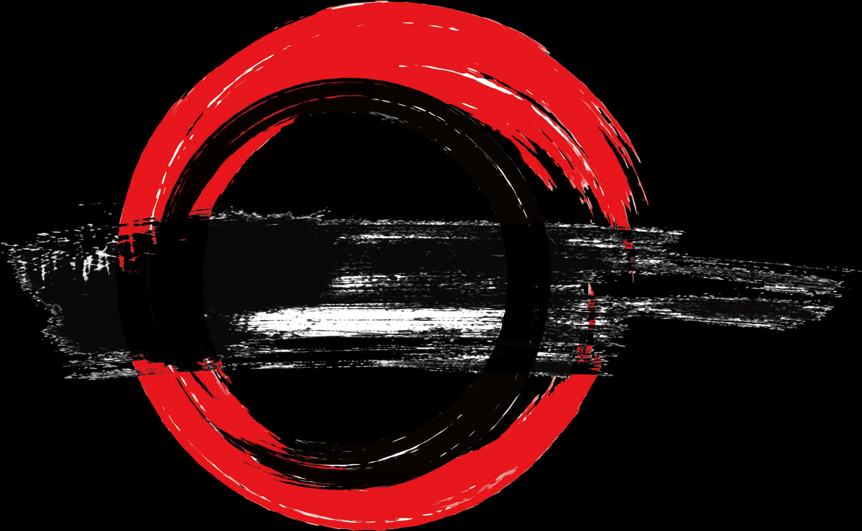 Abstract Red Circle Brush Strokeon Black PNG