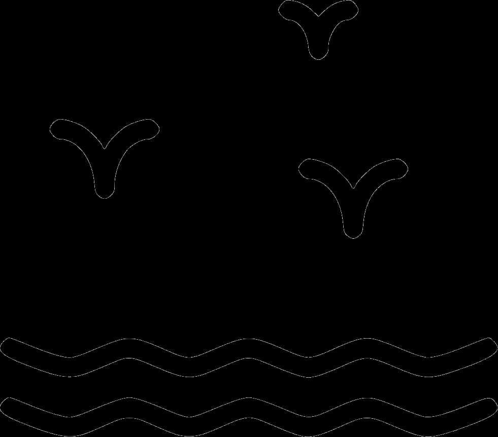Abstract Seagulls Over Waves Line Art PNG