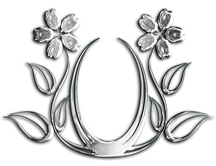 Abstract Silver Flowers Black Background PNG