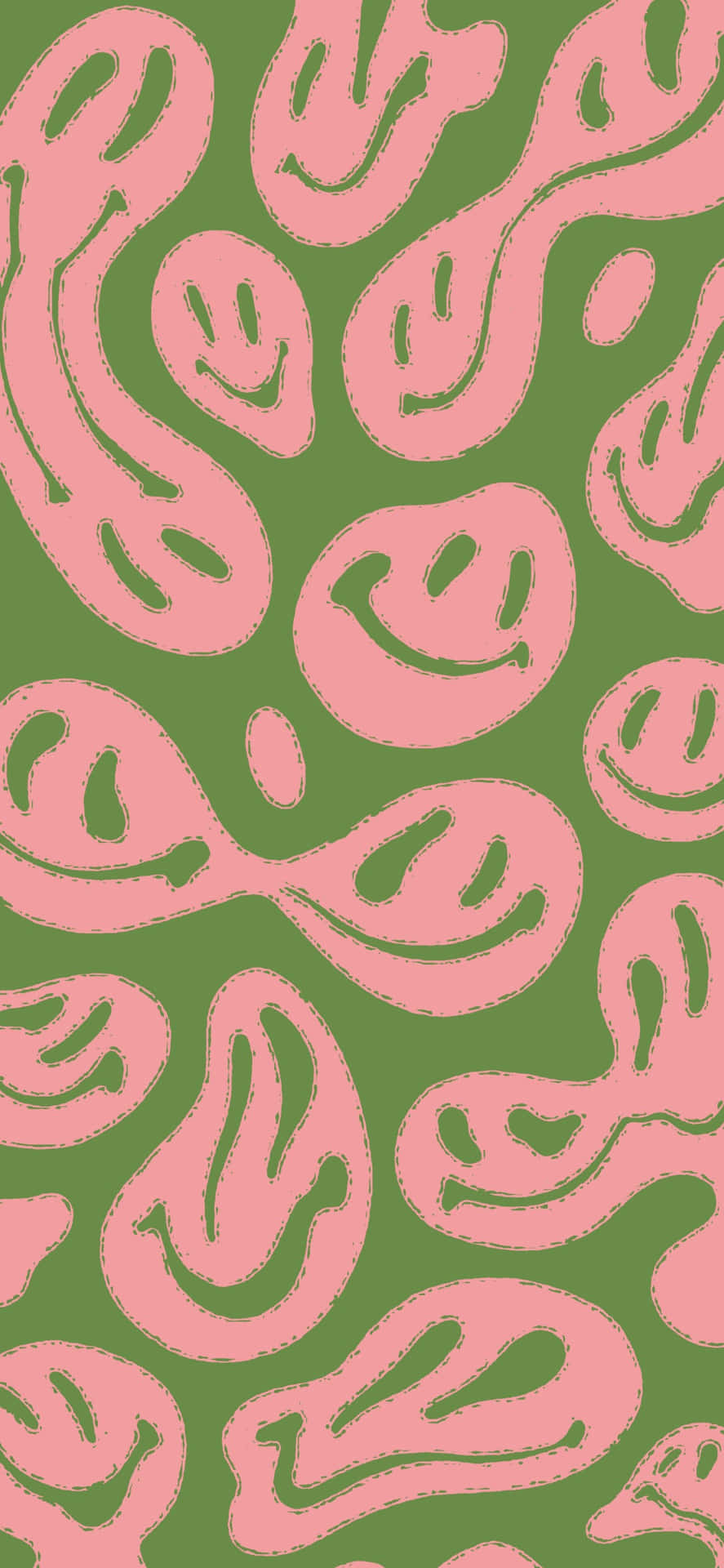 Abstract Smiley Face Pattern Green Pink.jpg Wallpaper