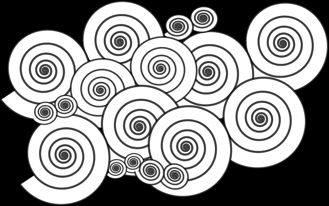 Abstract Spiral Clusters Blackand White PNG