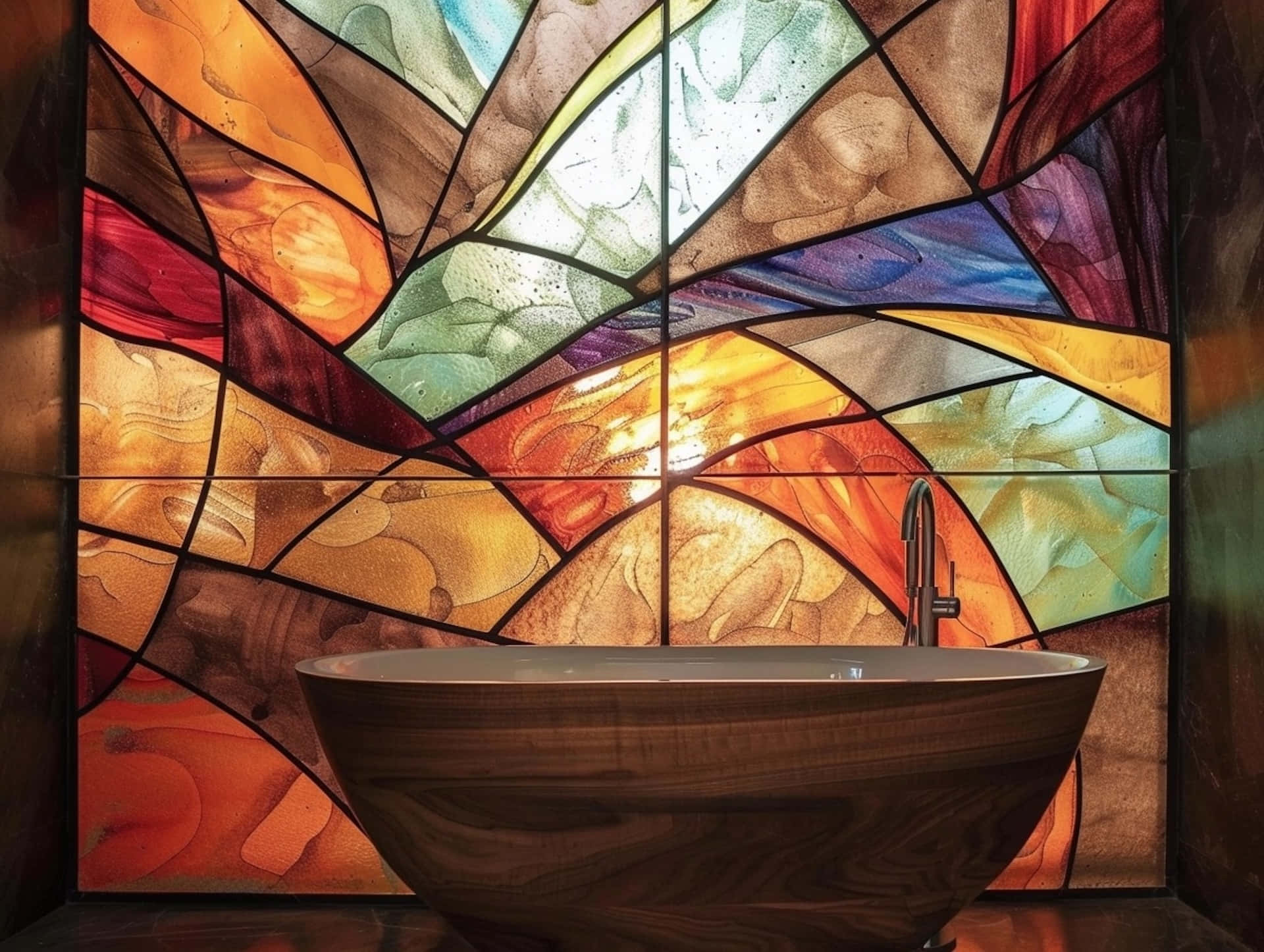 Abstract Stained Glass Bathroom Window Wallpaper