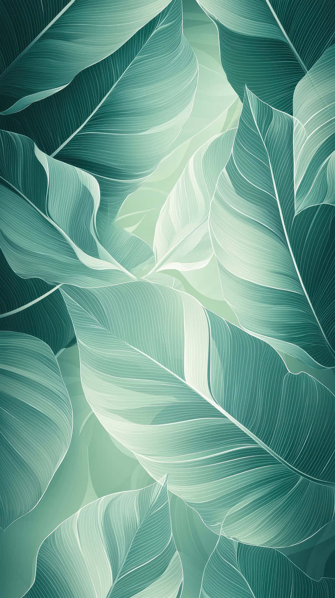 Abstract Tropical Green Leaves Forming An Artistic Botanical Pattern. Wallpaper