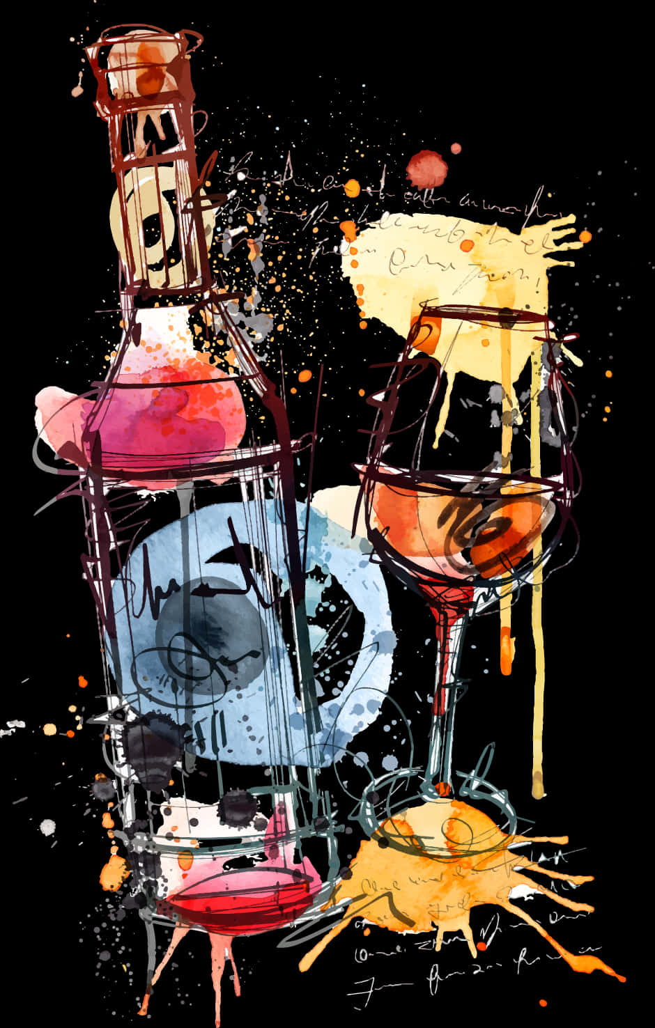 Abstract Wine Bottleand Glass Art PNG