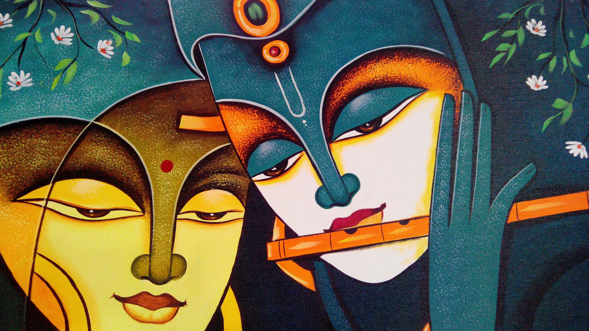 Abstrakt Radha Og Krishna 4k Wallpaper