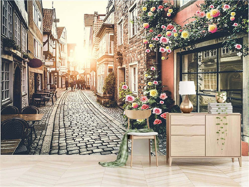 Absurd Alley With Flowers Wallpaper