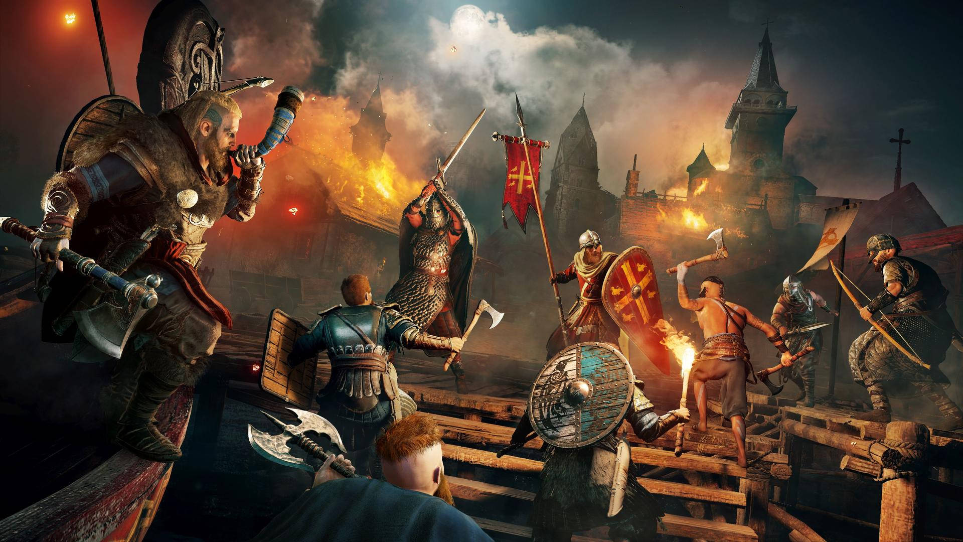 AC Valhalla Battle Against Romans Wallpaper