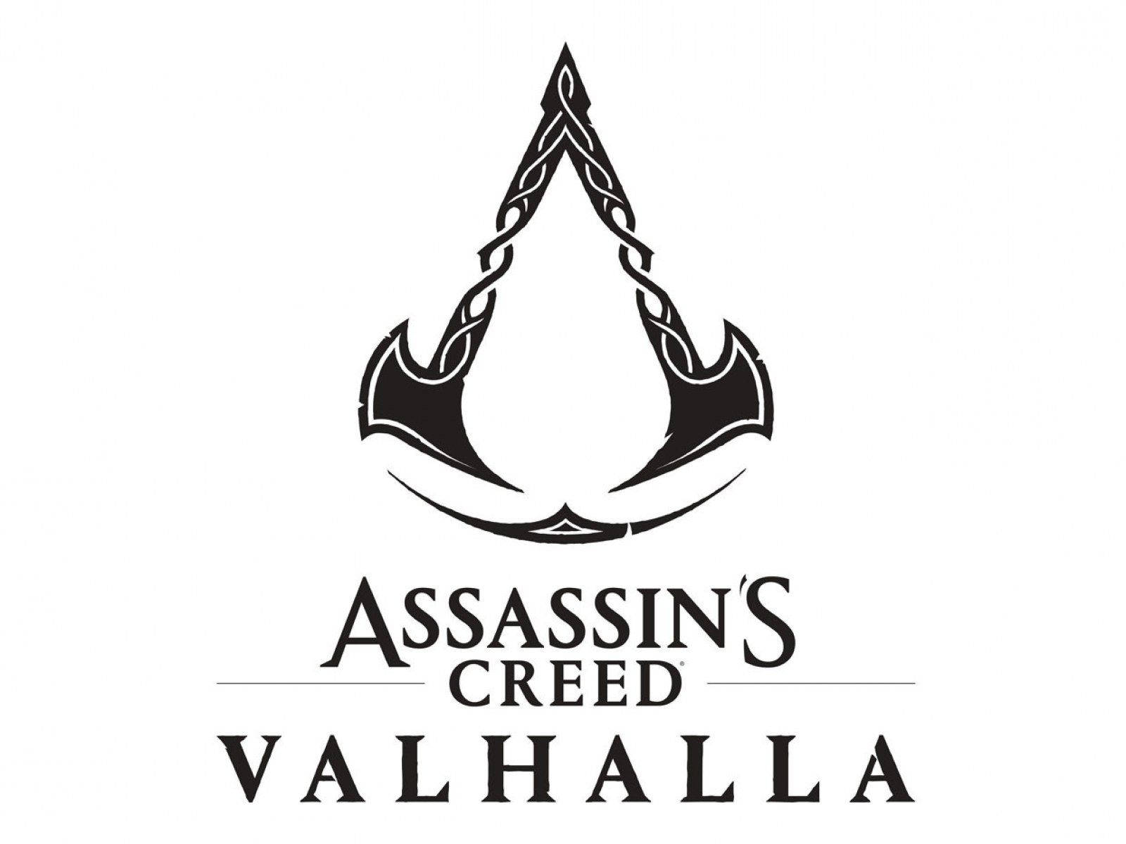 Ac Valhalla Minimalist Logo Tapet: Et minimalistisk logo af Assassin's Creed Valhalla lyser op din skærm. Wallpaper