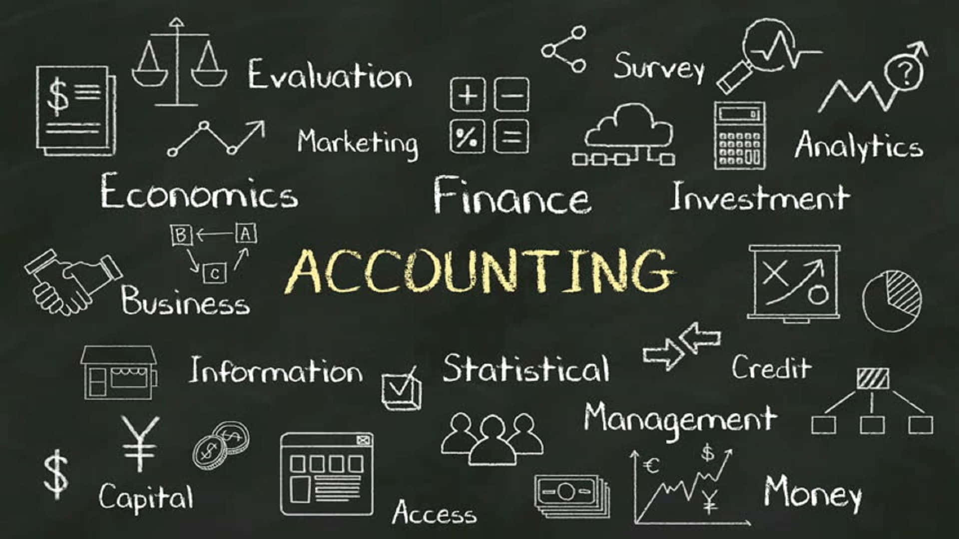 Accounting Icons On A Blackboard