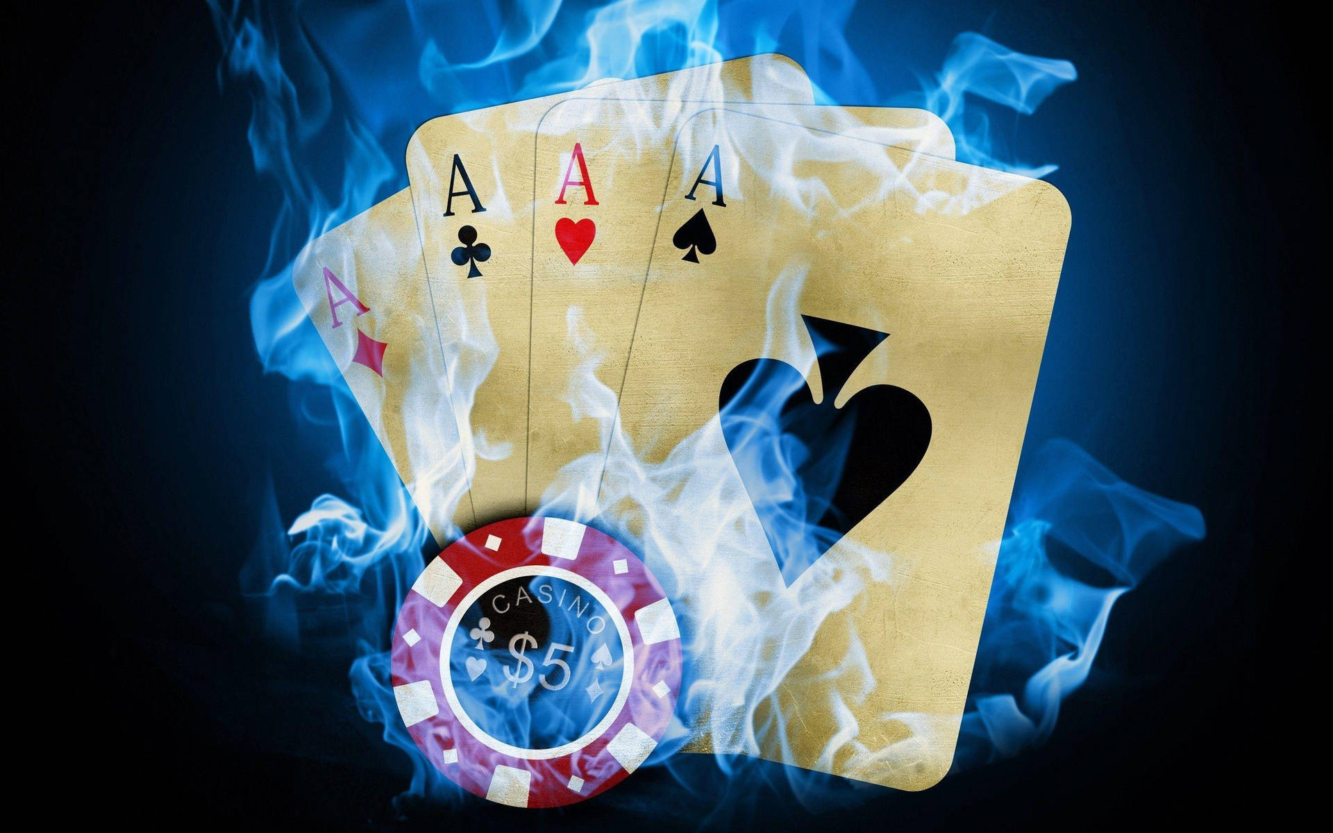 En pokerbord med et pokerkort og en flamme Wallpaper