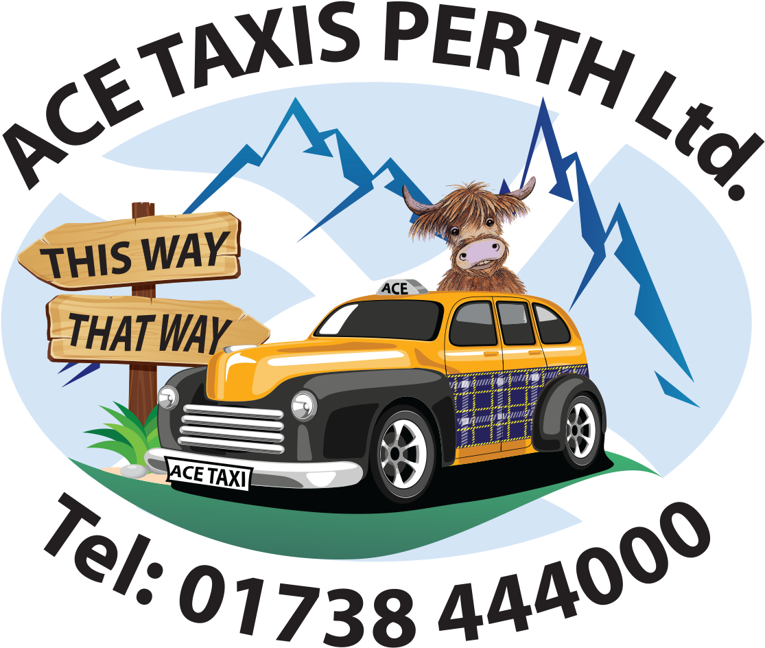 Ace Taxis Perth Scotland Highland Cow Graphic PNG