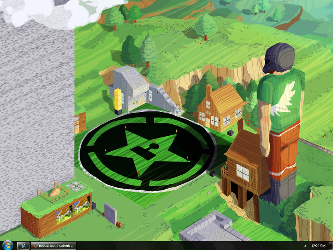 En skærmbillede af et spil med et grønt og grønt logo Wallpaper